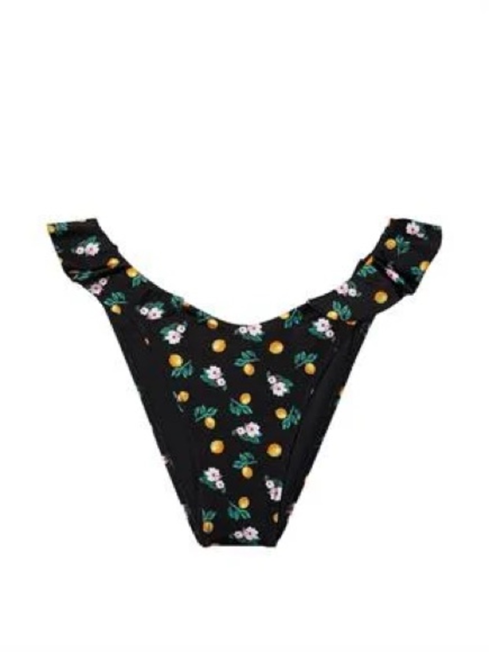 Victoria’s secret black brazilian frilly lemon print bikini bottoms M